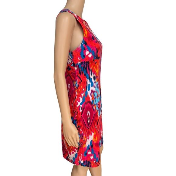 Belle BADGLEY MISCHKA Ikat Sheath Dress, Orange Pink Multi-color size 10 cotton - Picture 4 of 11